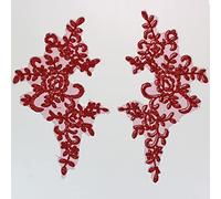 4 X Corded Embroidery Floral Lace Applique Wedding Motif Sew On Size: 25 cm x 12 cm :#39A (Dark Red)