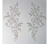 4 X Corded Embroidery Floral Lace Applique Wedding Motif Sew On Size: 25 cm x 12 cm :#39A (Metallic Silver White)