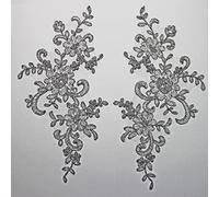 4 X Corded Embroidery Floral Lace Applique Wedding Motif Sew On Size: 25 cm x 12 cm :#39A (Metallic Silver)