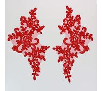 4 X Corded Embroidery Floral Lace Applique Wedding Motif Sew On Size: 25 cm x 12 cm :#39A (Red)