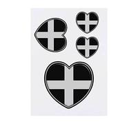 4 x 'Cornwall Flag Heart' Temporary Tattoos - Water Resistant, Skin-Safe, Non-Toxic Transfers, Mixed Sizes (TO00060044)