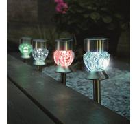 4 X Crystal Glass Colour-Changing Solar Powered Led Stake Lights - Weather Resistant Garden Patio, Pathway Or Tabletop Lighting