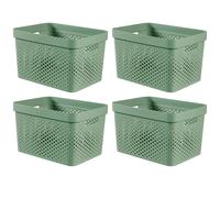 4 x Curver Large Plastic Storage Basket Green Rectangular Dots Tub Box Container