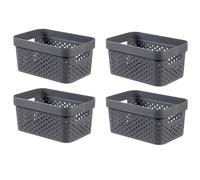 4 x Curver Small Plastic Storage Basket Dark Grey Rectangular Dots Tub Box