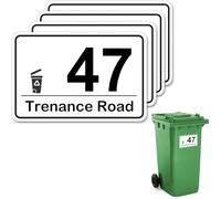 4 x Customised Wheelie Bin Number and Address Stickers Self Adhesive with Personalised House Number and Street or Road Name Waterproof and Weatherproof Custom Bin Sticker 10x15cm (Option 03)