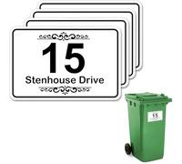 4 x Customised Wheelie Bin Number and Address Stickers Self Adhesive with Personalised House Number and Street or Road Name Waterproof and Weatherproof Custom Bin Sticker 10x15cm (Option 02)