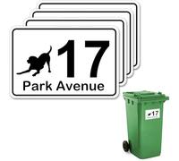 4 x Customised Wheelie Bin Number and Address Stickers Self Adhesive with Personalised House Number and Street or Road Name Waterproof and Weatherproof Custom Bin Sticker 10x15cm (Option 08)