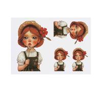 4 x 'Cute Big Eyed Girl with Flower' Temporary Tattoos - Water Resistant, Skin-Safe, Non-Toxic Transfers, Mixed Sizes (TO00076728)