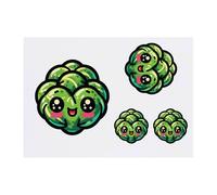 4 x 'Cute Kawaii Brussels Sprout' Temporary Tattoos - Water Resistant, Skin-Safe, Non-Toxic Transfers, Mixed Sizes (TO00075822)