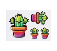 4 x 'Cute Kawaii Cactus' Temporary Tattoos - Water Resistant, Skin-Safe, Non-Toxic Transfers, Mixed Sizes (TO00075810)