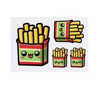 4 x 'Cute Kawaii French Fries' Temporary Tattoos - Water Resistant, Skin-Safe, Non-Toxic Transfers, Mixed Sizes (TO00075812)