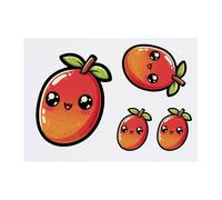 4 x 'Cute Kawaii Mango' Temporary Tattoos - Water Resistant, Skin-Safe, Non-Toxic Transfers, Mixed Sizes (TO00075816)
