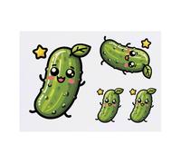 4 x 'Cute Kawaii Pickle' Temporary Tattoos - Water Resistant, Skin-Safe, Non-Toxic Transfers, Mixed Sizes (TO00075820)