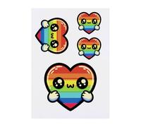 4 x 'Cute Kawaii Rainbow Heart' Temporary Tattoos - Water Resistant, Skin-Safe, Non-Toxic Transfers, Mixed Sizes (TO00075814)