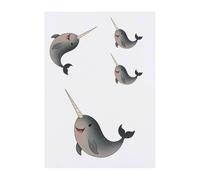 4 x 'Cute Swimming Narwhal' Temporary Tattoos - Water Resistant, Skin-Safe, Non-Toxic Transfers, Mixed Sizes (TO00081102)