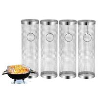 4 X Cylindrical Grill Basket Round Stainless Steel Vegetable Grillnetz for