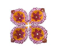 4 X Decorative Clay Diya with Traditional Floral Design and Sparkling Stone Work for Karwa Chauth, Pooja Ceremonies, Rangoli Decoration, Festival Oil Lamp, Home Lighting, Religious Functions & Gifting