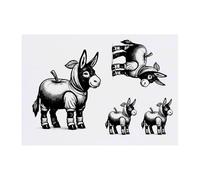 4 x 'Donkey Wearing Apple Costume' Temporary Tattoos - Water Resistant, Skin-Safe, Non-Toxic Transfers, Mixed Sizes (TO00081300)
