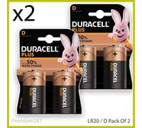 4 X DURACELL D SIZE PLUS POWER LONG LASTING ALKALINE BATTERIES LR20 MN1300