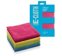 E-Cloth General Purpose Microfibre Cloth, Multipurpose Cleaning Cloth for Household Surfaces, Washable and Reusable, 100 Wash Promise, Assorted Colours, 4 Pack