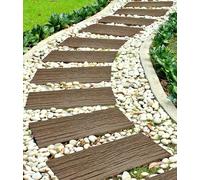 4 x Earth Brown Rail Road Stepping Stone Recycled Rubber Decorative Garden Tile
