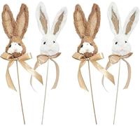 4 x Easter Rabbit/Bunny On Stick Ribbon Egg Hunt Decorations - White & Brown