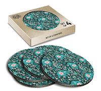 4 x Eco Boxed Cork Coasters - African Elephant Flowery Print Drink Cup Mug Glass Table Mat #14472