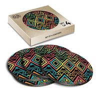 4 x Eco Boxed Cork Coasters - Aztec African Pattern Tribal Boho Drink Cup Mug Glass Table Mat #21117