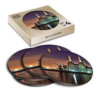 4 x Eco Boxed Cork Coasters - Battersea Power Station at Night Drink Cup Mug Glass Table Mat #44232