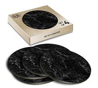 4 x Eco Boxed Cork Coasters - Black Marble Effect Art Rock Drink Cup Mug Glass Table Mat #44319
