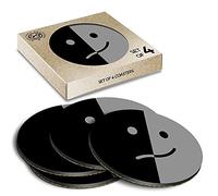 4 x Eco Boxed Cork Coasters - BW - Black Smile Face Smiley Drink Cup Mug Glass Table Mat #41853