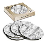 4 x Eco Boxed Cork Coasters - BW - Grey White Marble Effect Pattern Drink Cup Mug Glass Table Mat #43767