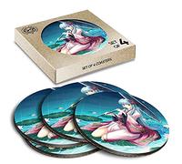 4 x Eco Boxed Cork Coasters - Cartoon Anime Girl Japanese Drink Cup Mug Glass Table Mat #2814