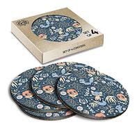 4 x Eco Boxed Cork Coasters - Cute Woodland Animals Birds Fox Foxes Drink Cup Mug Glass Table Mat #44819