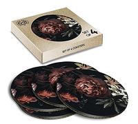 4 x Eco Boxed Cork Coasters - Floral Vintage Flowers Black Style Drink Cup Mug Glass Table Mat #45035