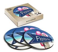 4 x Eco Boxed Cork Coasters - Florida Keys Beach Sign America USA Drink Cup Mug Glass Table Mat #16691