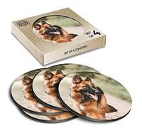 4 x Eco Boxed Cork Coasters - German Shepherd Alsatian Dog Drink Cup Mug Glass Table Mat #12548