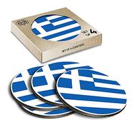 4 x Eco Boxed Cork Coasters - Greece Greek Flag Drink Cup Mug Glass Table Mat #9046