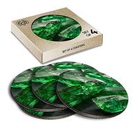 4 x Eco Boxed Cork Coasters - Green Emerald Stone Uncut Drink Cup Mug Glass Table Mat #3328