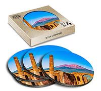 4 x Eco Boxed Cork Coasters - Mount Vesuvius Italy Pompeii Drink Cup Mug Glass Table Mat #3498