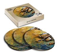 4 x Eco Boxed Cork Coasters - Paint Brushes Artist Painter Drink Cup Mug Glass Table Mat #14186