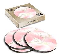 4 x Eco Boxed Cork Coasters - Pink Geometric Art Deco Gold Drink Cup Mug Glass Table Mat #24014