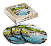 4 x Eco Boxed Cork Coasters - Port Isaac Cornwall England UK Drink Cup Mug Glass Table Mat #46159