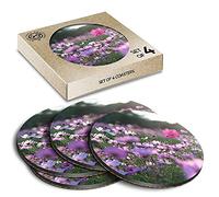 4 x Eco Boxed Cork Coasters - Pretty Purple Flowers Meadow Drink Cup Mug Glass Table Mat #14080