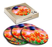 4 x Eco Boxed Cork Coasters - Pretty Tulip Flowers Drink Cup Mug Glass Table Mat #2342-2