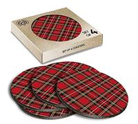 4 x Eco Boxed Cork Coasters - Red Tartan Scottish Fabric Scotland Drink Cup Mug Glass Table Mat #15842