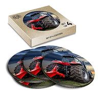 4 x Eco Boxed Cork Coasters - Red Tractor Sunrise Farmer Farm Drink Cup Mug Glass Table Mat #24623