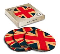 4 x Eco Boxed Cork Coasters - Rustic Union Jack Flag Britain Drink Cup Mug Glass Table Mat #14367