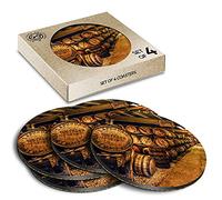 4 x Eco Boxed Cork Coasters - Scottish Distillery Whiskey Barrels Drink Cup Mug Glass Table Mat #16369