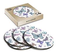4 x Eco Boxed Cork Coasters - Vintage Colourful Butterflies Drink Cup Mug Glass Table Mat #14721